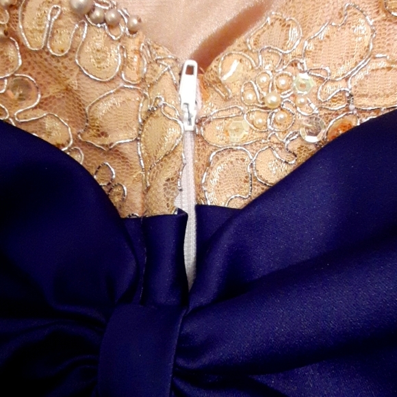 Flower Girl Dress, Handmade Custom Made, Navy Gold Pearl & Sequin Embellishments - Picture 6 of 15